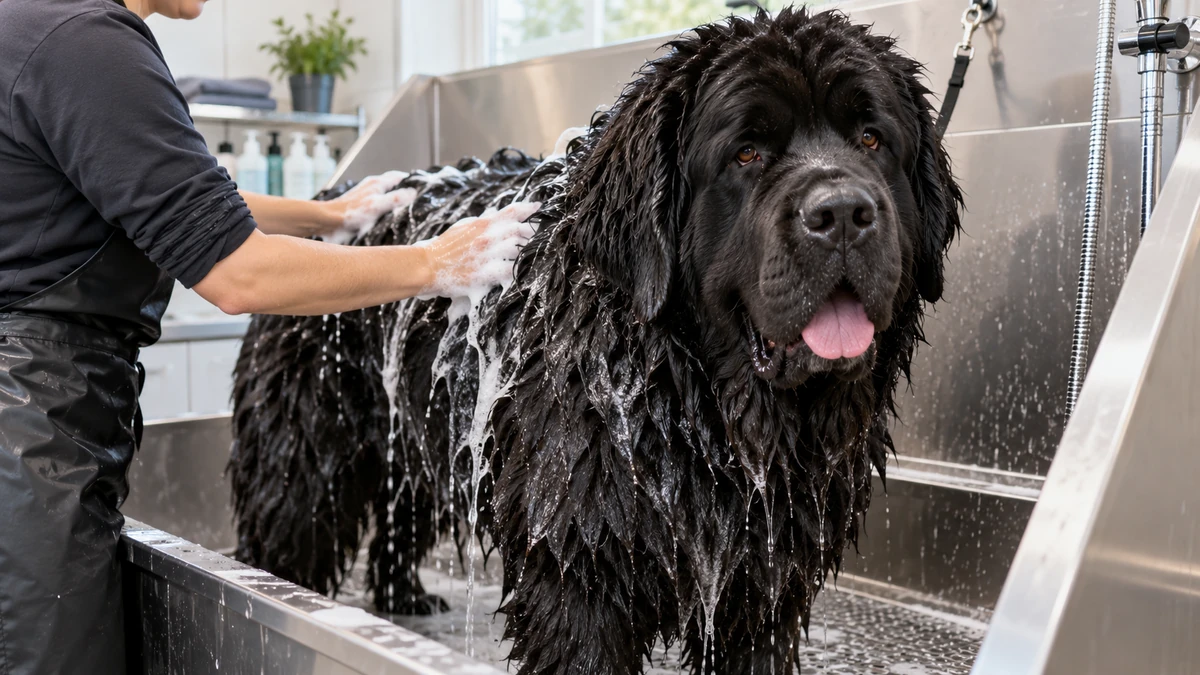 Newfoundland Köpek yavru köpek — tüy bakımı ve fırçalama