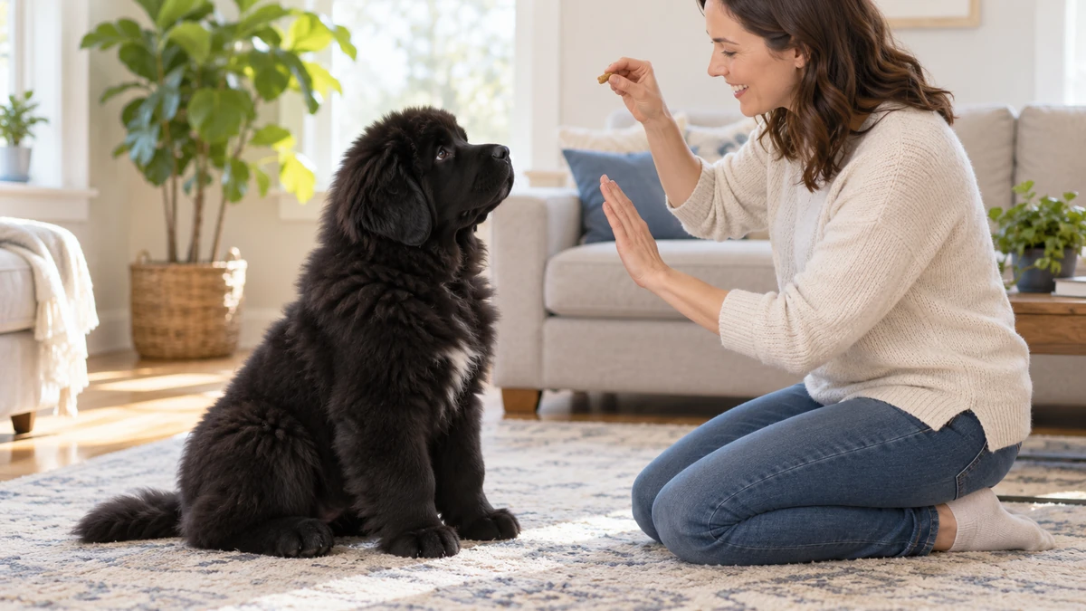 Newfoundland Köpek yavru köpek — komut ve eğitim