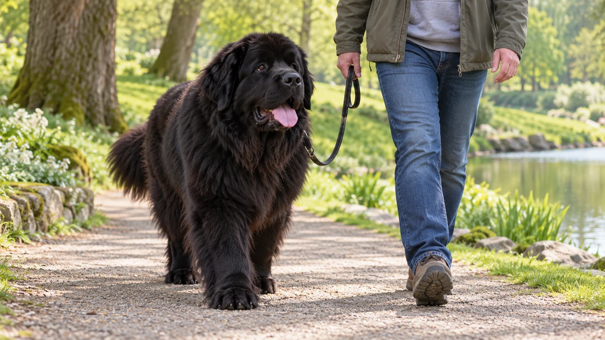 Newfoundland Köpek köpek — parkta yürüyüş ve egzersiz